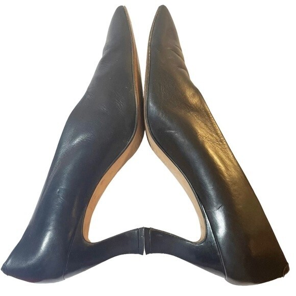 Via Spiga Heels Vintage Black Leather Elongated Square Toe Pump Womens Size 11AA - Picture 15 of 16